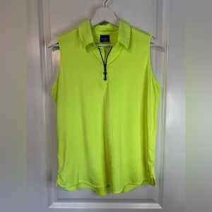 Belyn Key Women’s Neon Yellow Keystone Sleeveless Golf Shirt - Size Medium